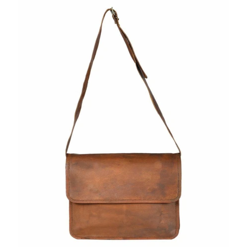 

Винтажная мужская кожаная сумка-мессенджер через плечо, сумка-портфель для ноутбука из кожи полного зерна 18 x 14 x 6 in