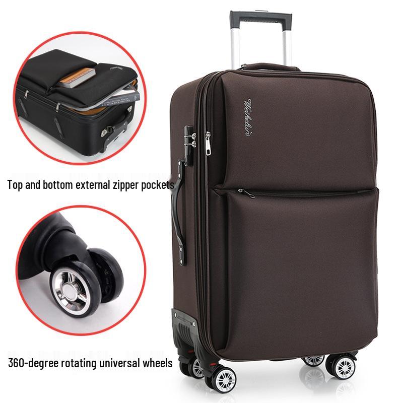 

Модный большой чемодан-тележка из ткани Оксфорд с кодовым замком - Унисекс, холст и кожа, корейский стиль 20 inch