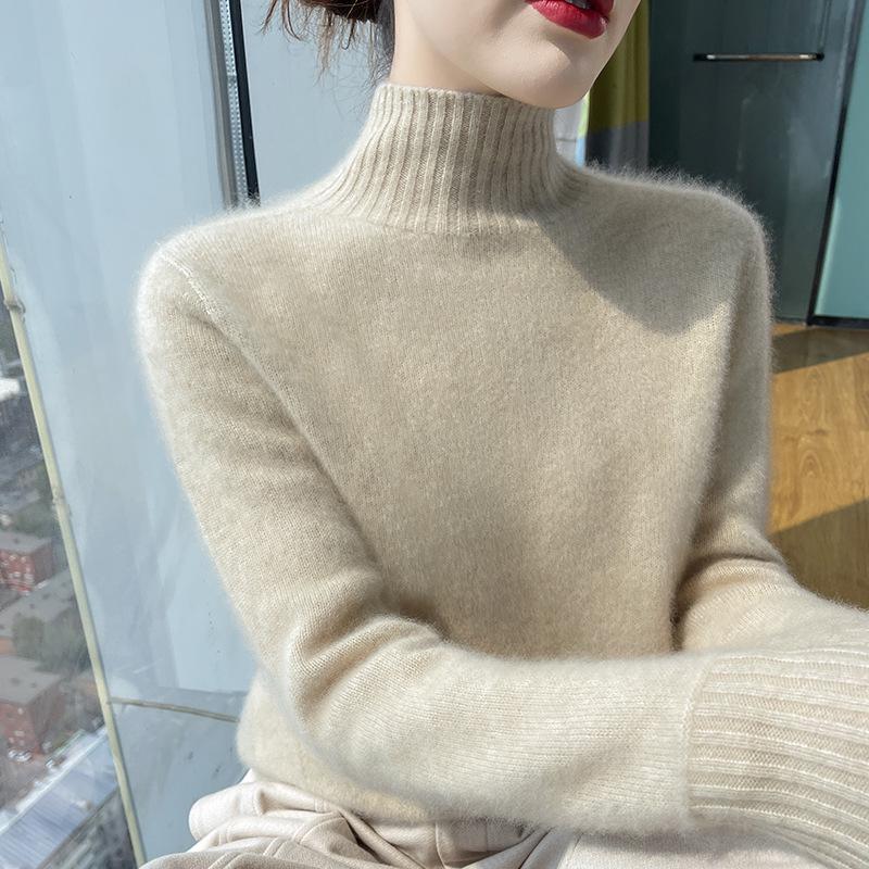 Women's Slimming Wool Knit Cardigan Sweater - Thick Half-High Neck, Warm and Versatile for Autumn/Winter