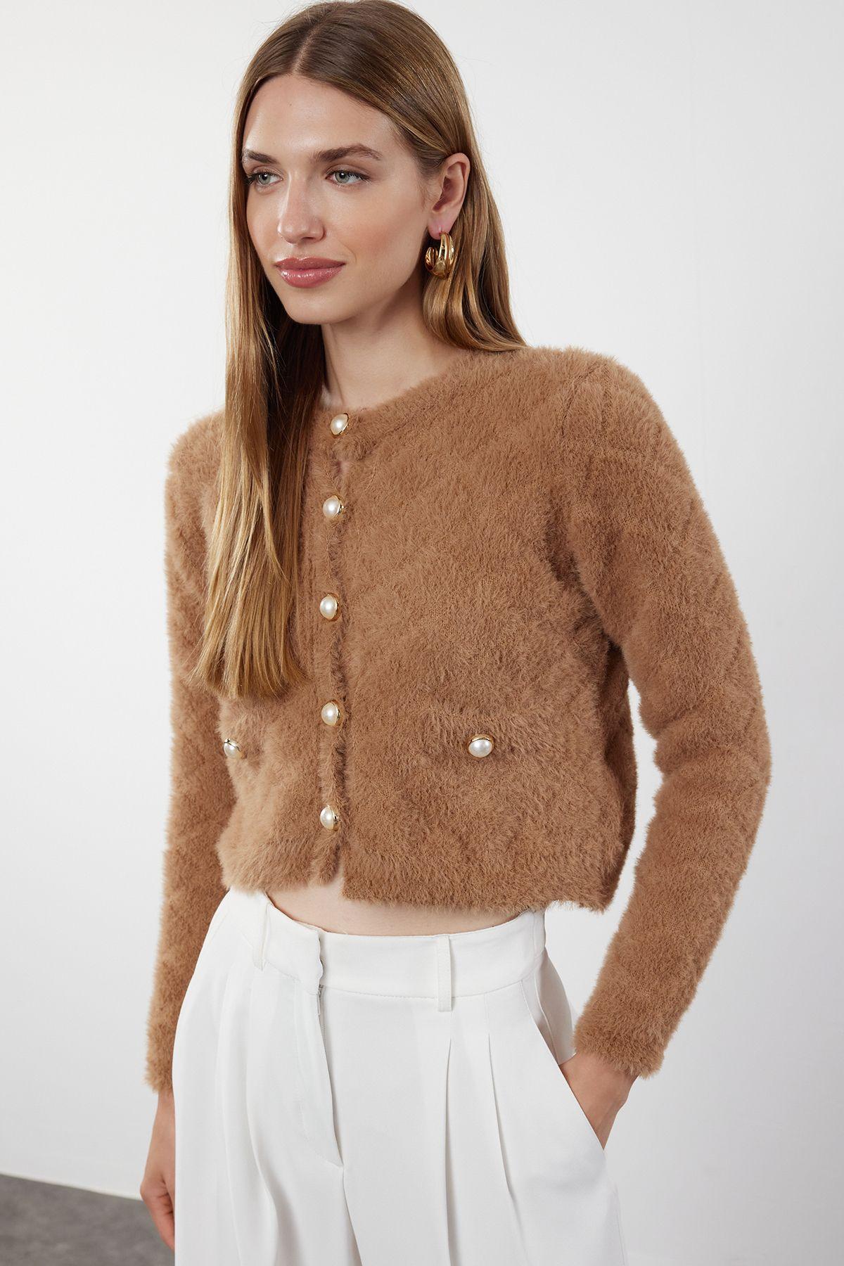 

Women s Fashion Stylish Cardigan Mink Crop Furry Jacket Look Knitwear Cardigan L