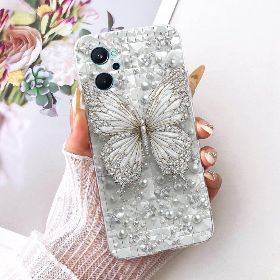 For Realme 9i 4G Case RMX3491 Transparent Cute Cat Fashion Butterfly Funny Painted Casing For Real me 9i 4G Cover