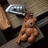 Original Design Teddy Puppet Bear Leather Keychain Car Key Bag Pendant Bag Charm Handmade Custom Gift Female