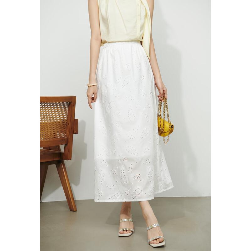 Lace Embroidered A-Line Midi Skirt L