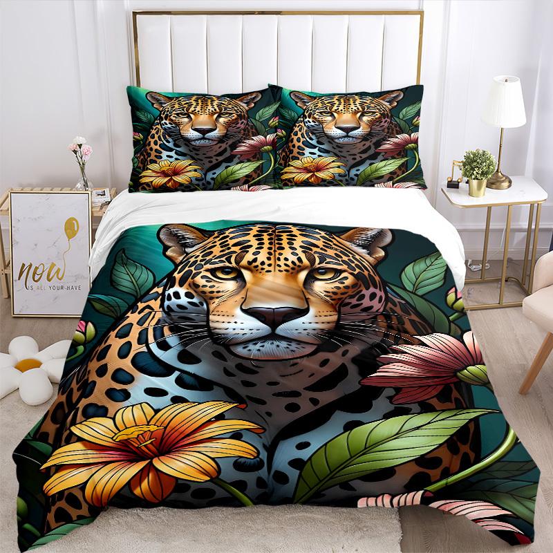 3pcs Leopard Print Duvet Cover Set -Includes 1 Duvet Cover and 2 Pillowcases, No Quilt Core, All-Season Home Decor  yy251111139