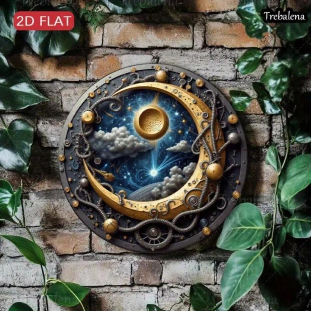 Vintage Moon Mechanical Wall Art with Stars and Clouds Home Decor