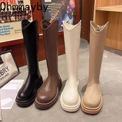 Weiches Leder Damen Kniehohe Stiefel Mode Übergröße Lange Stiefeletten Blockabsätze Herbst Winter Warm Kurze Plüschschuhe