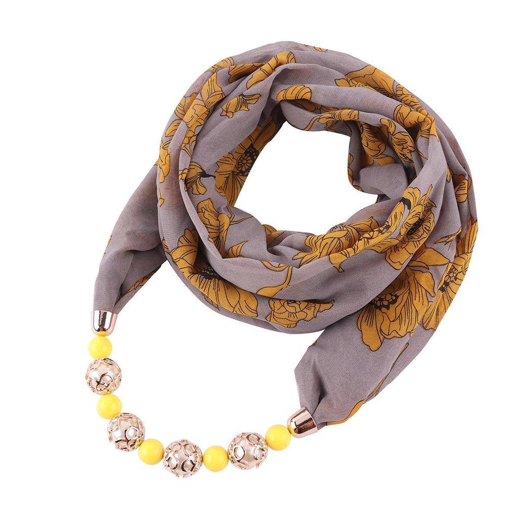 Chiffon Scarf Spring Summer Necklace Ethnic Style Women's Beaded Pendant Scarf Scarf Hat