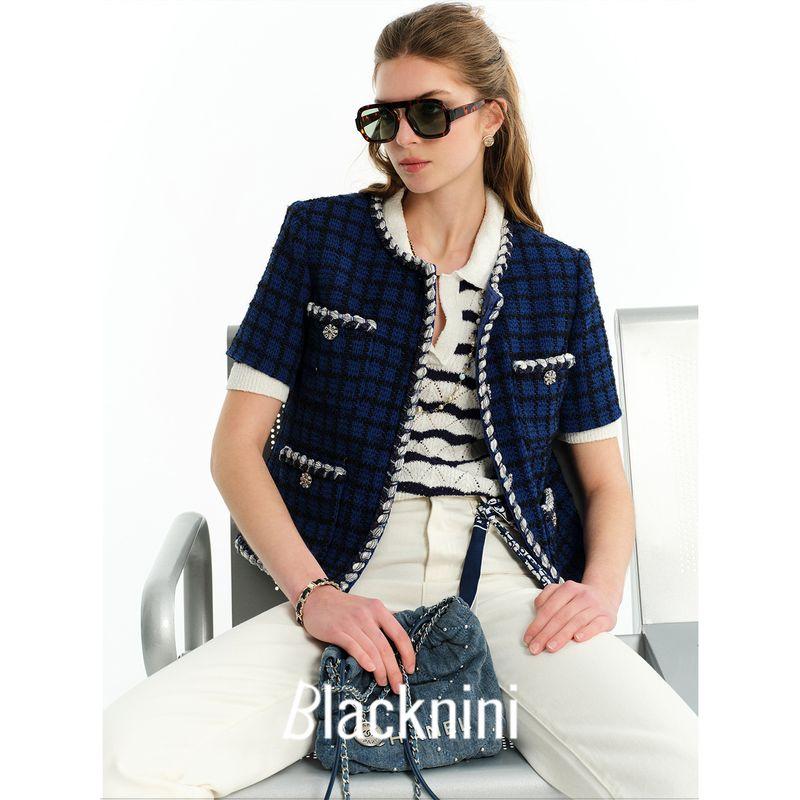 Blacknini Yin Waffle "Grinny" Classic Style Short Sleeve Jacket British Linton Double C Tweed