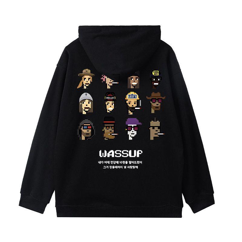 Wassup American Style Trendy Brand Hooded Sweatshirt for Men and Women, Autumn and Winter 2024 New Heavyweight High Street Hip-Hop Top Jacket
