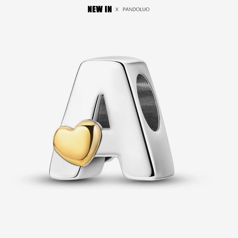 

New In Heart Shaped Pattern 26 Letter Beads Fit Pandach Original Bracelet For Women Copper Diy Jewelry Fine Luxury Gift