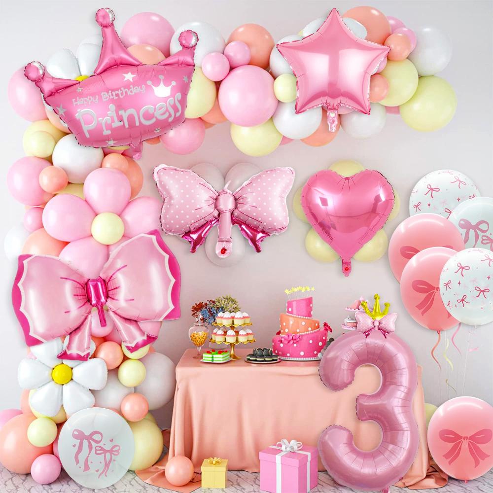 Princess 3rd 4rd 5rd Birthday Party Decorations 40 Inch Large Pink Crown 3 Balloon Girls’ Princess Decorations Party Supplies