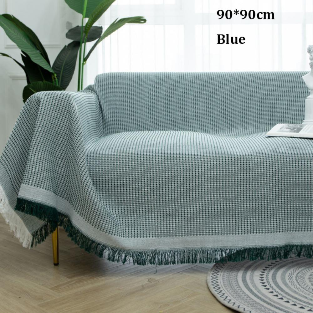 

Anti-slip Knitted White Sofa Towel with Tassels Luxury Bed Sofa Couch Bedspread Cover 90*90cm Blue