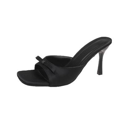 Large Size One Character Thin Heel Bow High Heels, Cool Slippers For Women