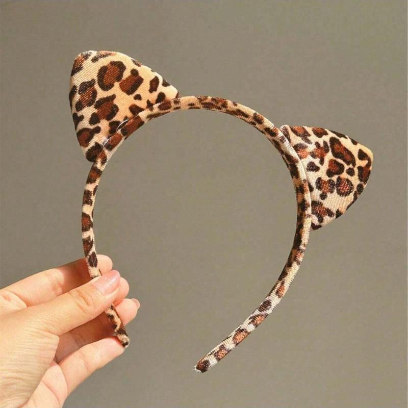 Cute Cat Ears Hairband Women Girl Cosplay Leopard Hair Hoop Winter Soft Wool Headband Party Hair Bands Face Wash Makeup Headwear