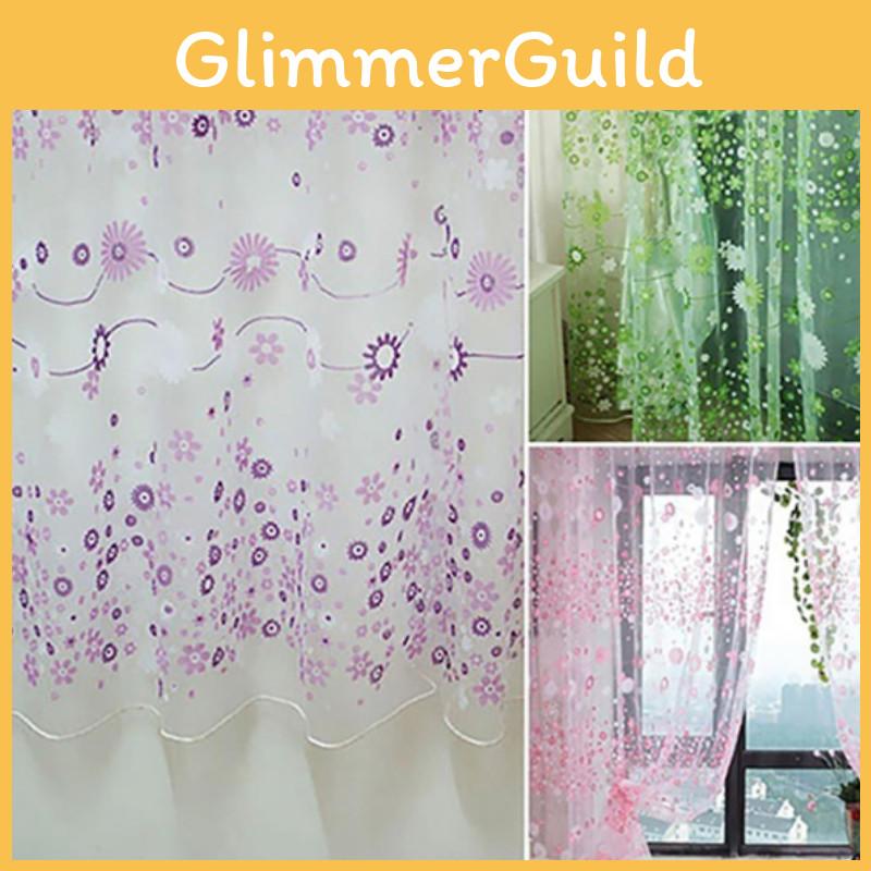 Floral Tulle Curtains Country Style Home Decor Multicolor Print 106/79in Rod Type