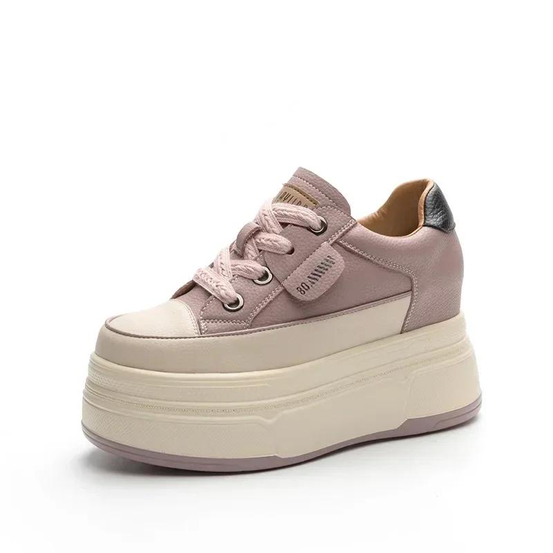 Fashion Retro 9cm Cow Suede Genuine Leather Women Vulcanized Shoes Platform Wedge Skate Boarding High Brand Heels Casual Stable Shoes