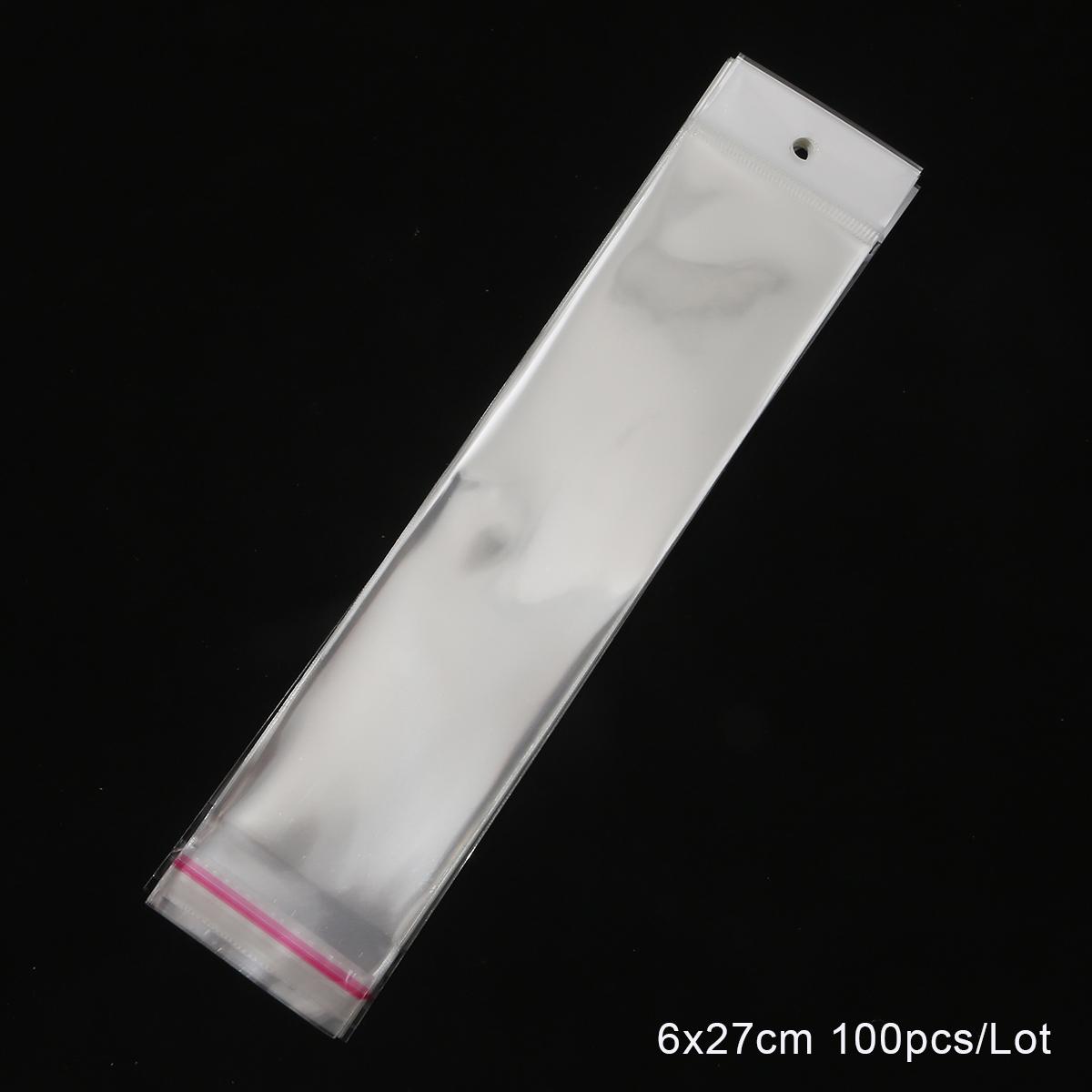 

100PcsTransparent Self Adhesive Plastic Storage Bag OPP Pack Bag With Hang Hole Роздрібна упаковка 22 6x27cm