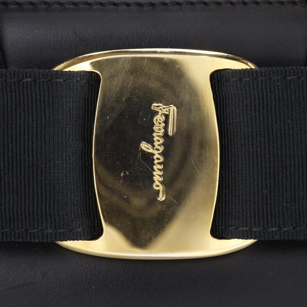 Salvatore Ferragamo Vara Ribbon Handbag 2WAYShoulder Black Leather Women Used