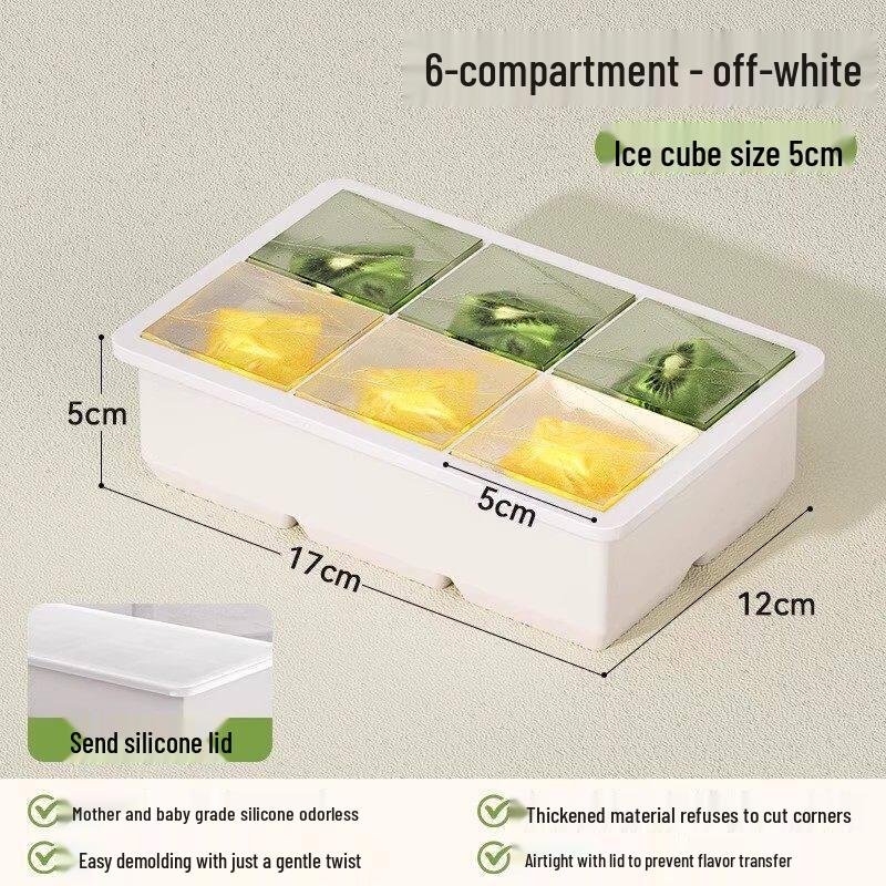 Food-Grade Silicone Large Square Ice Cube Mold with Lid
