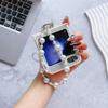 For Samsung Galaxy Z Flip7 FE 5G/Z Flip6 5G Case Glitter Lattice Leather+PC Phone Cover with Beaded Wrist Strap