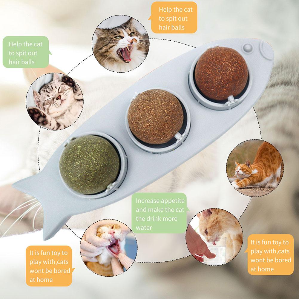 3 In 1 Catnip Ball with Transparent Cover Catnip Balls Toy for Cats Self-Adhesive Catnip Balls Toy Rotatable Pet Health Supplies