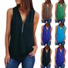 Women‘s Zipper V-Neck Sleeveless Casual Solid Tops  Blouse Loose Vest T-Shirts