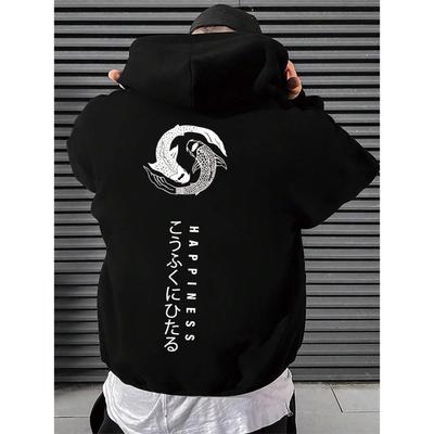Męska bluza z kapturem z nadrukiem z japońskiej kreskówki, z okrągłym dekoltem, pasująca do wszystkiego, luźna, modna, polarowa, podstawowa, codzienna, nowatorska odzież