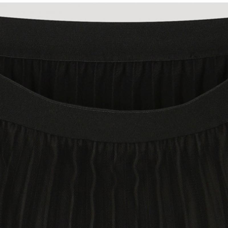 [shs Miss] Layer Pleated Banding Skirt Sawsko12020 Bk