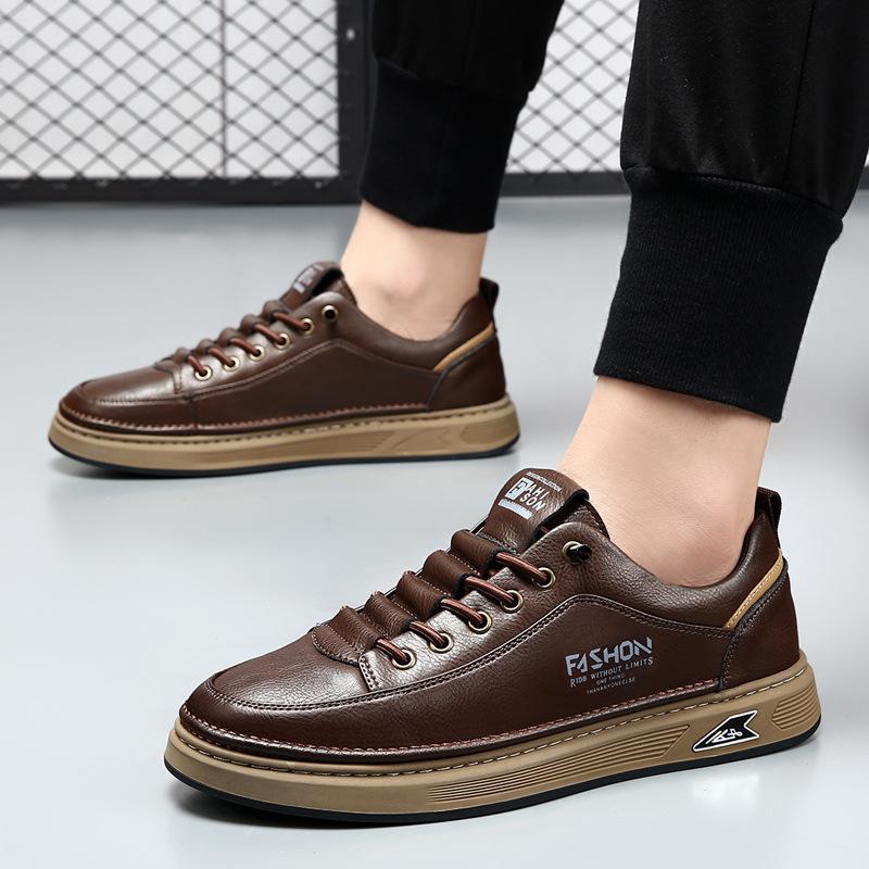 2025 spring new men's shoes platform-soled versatile white shoes men's leather breathable trend sports and leisure shoes men
