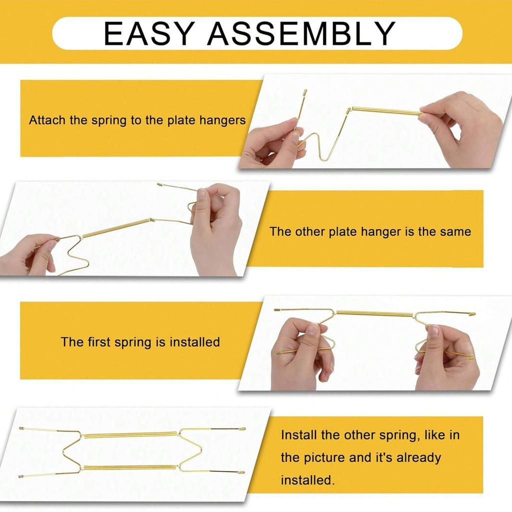 4/6/8/10/12 Inch Plate Dish Hangers Holder W-shaped Wall Display Decorative Invisible Spring Hanging Hook Golden