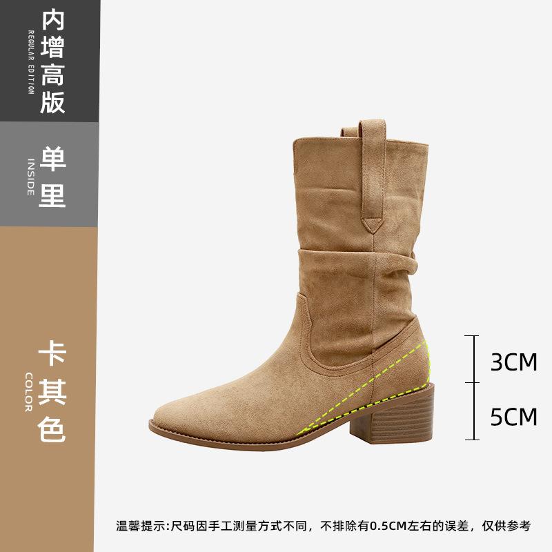 

Cowhide version~ Martin boots women s small inner height-increasing boots women s high-heeled medium tube short boots pleated stacking boots 34