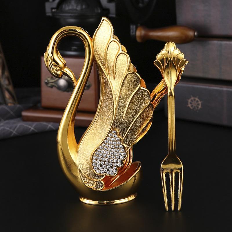 

Подставка под лебедь, набор столовых приборов, 1 подставка под лебедь с 6 ложками или вилками, маленькие изящные ложки для кофе, фруктового десерта, мороженого, торта