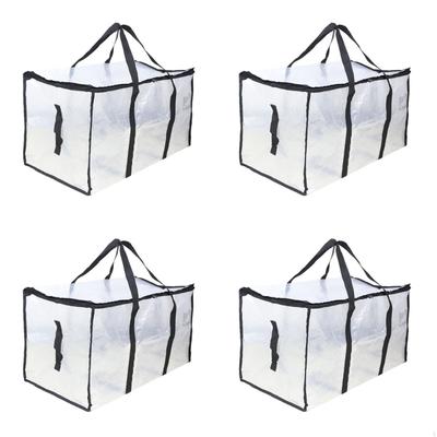 Pack of 4 Large Transparent Moving Bags with Reinforced Strap and Zippers Waterproof Bag for Storage and Organization
