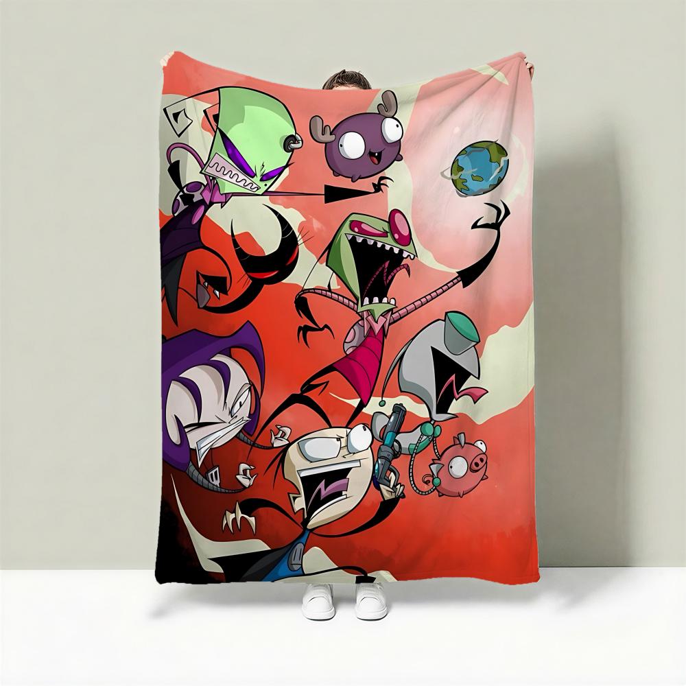 Cartoon I-Invader Zim Throw Lightweight 240g Flannel Blanket Soft Skin-friendly for Summer Cooling 75cmx90cm