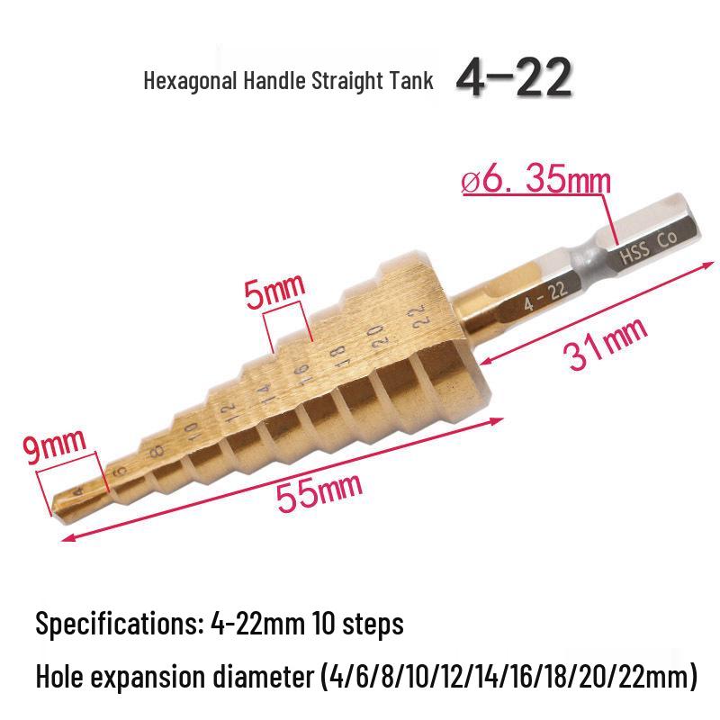 Sale: 6542 Hex Shank Spiral & Straight Flute Step Drill Bit, 4-22mm Hole Expander