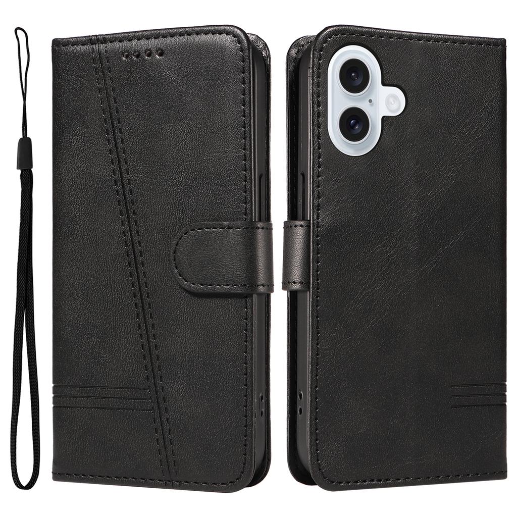 For iPhone 17 Wallet Case T-Shape Lines Leather Phone Cover Stand