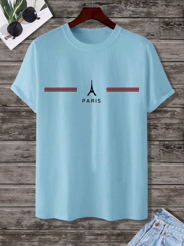 PARIS Letter 3D Print Men's T-shirt Summer Everyday Men's Casual Short-sleeved Top Loose Size Casual Sports Round Neck Short Sleeved T-shirt Top