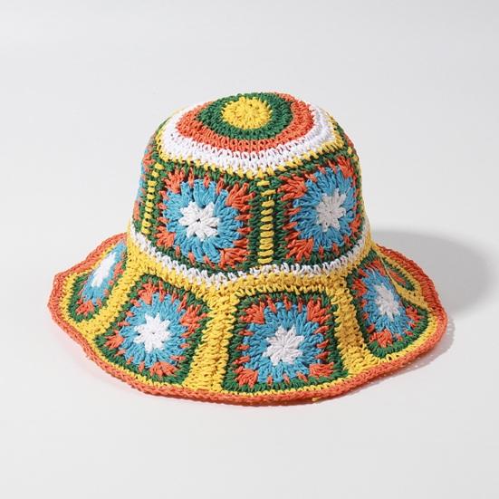 Fisherman Hat Floral Pattern Crochet Straw Sun Hat Anti-UV Sun Protection Foldable Packable