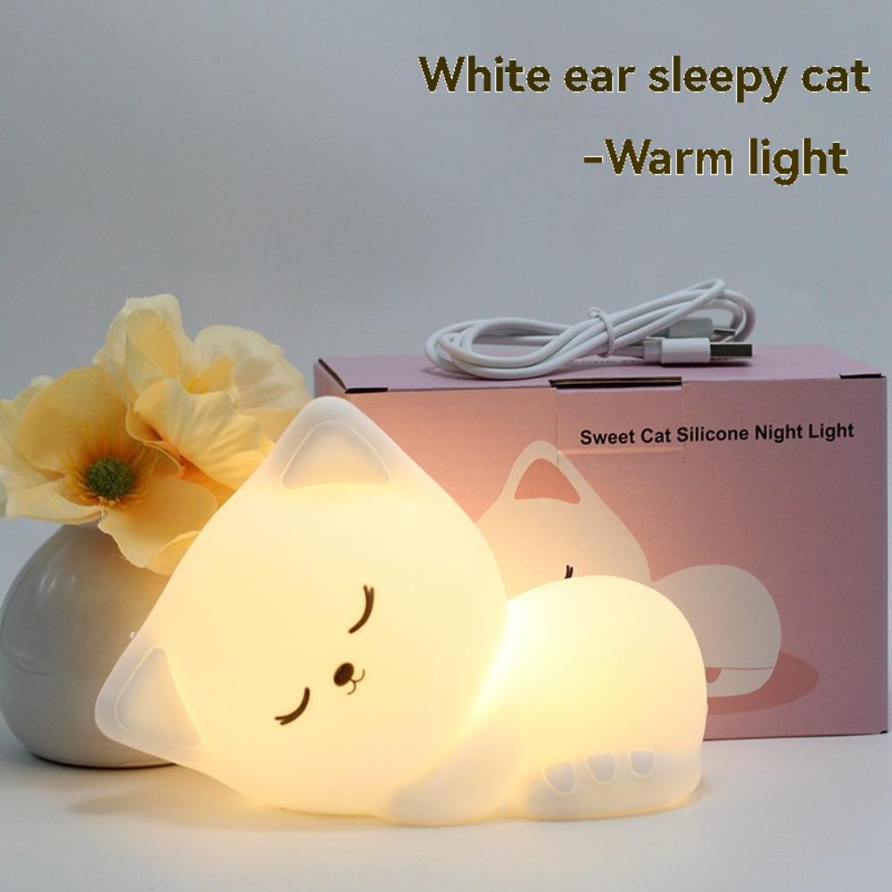 Soft Silicone Cat Seven Colors LED Night Lights USB Rechargeable Children Baby Kids Floor Lamp Creative Cartoon Room Decor Light