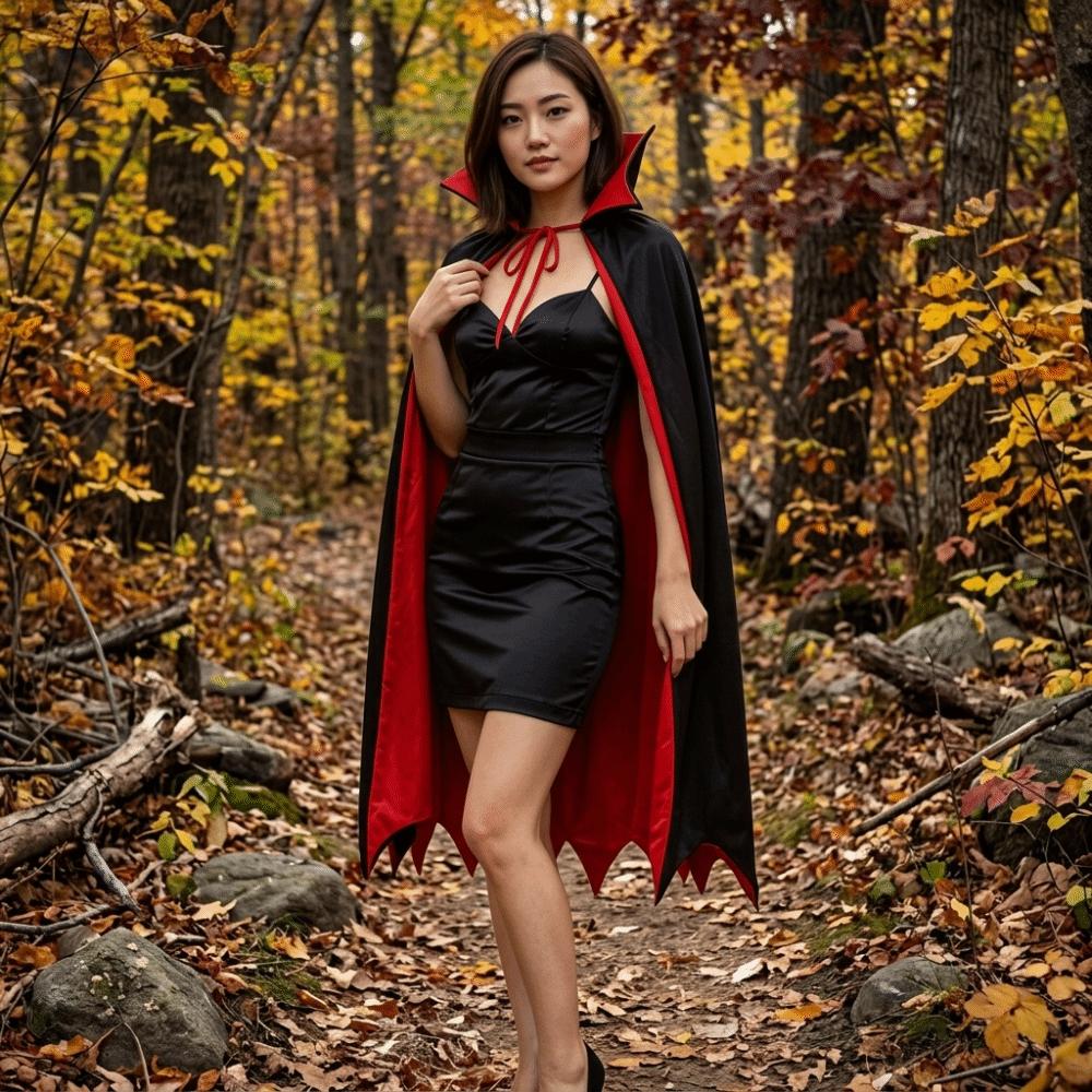 Stand-up Collar Halloween Hooded Cloak Solid Color Witch Cape Carnival Festival