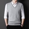 Men's V-Neck Knitted Vest: Thick Sleeveless Sweater for Autumn/Winter - Solid Color, Middle-Aged Business Style