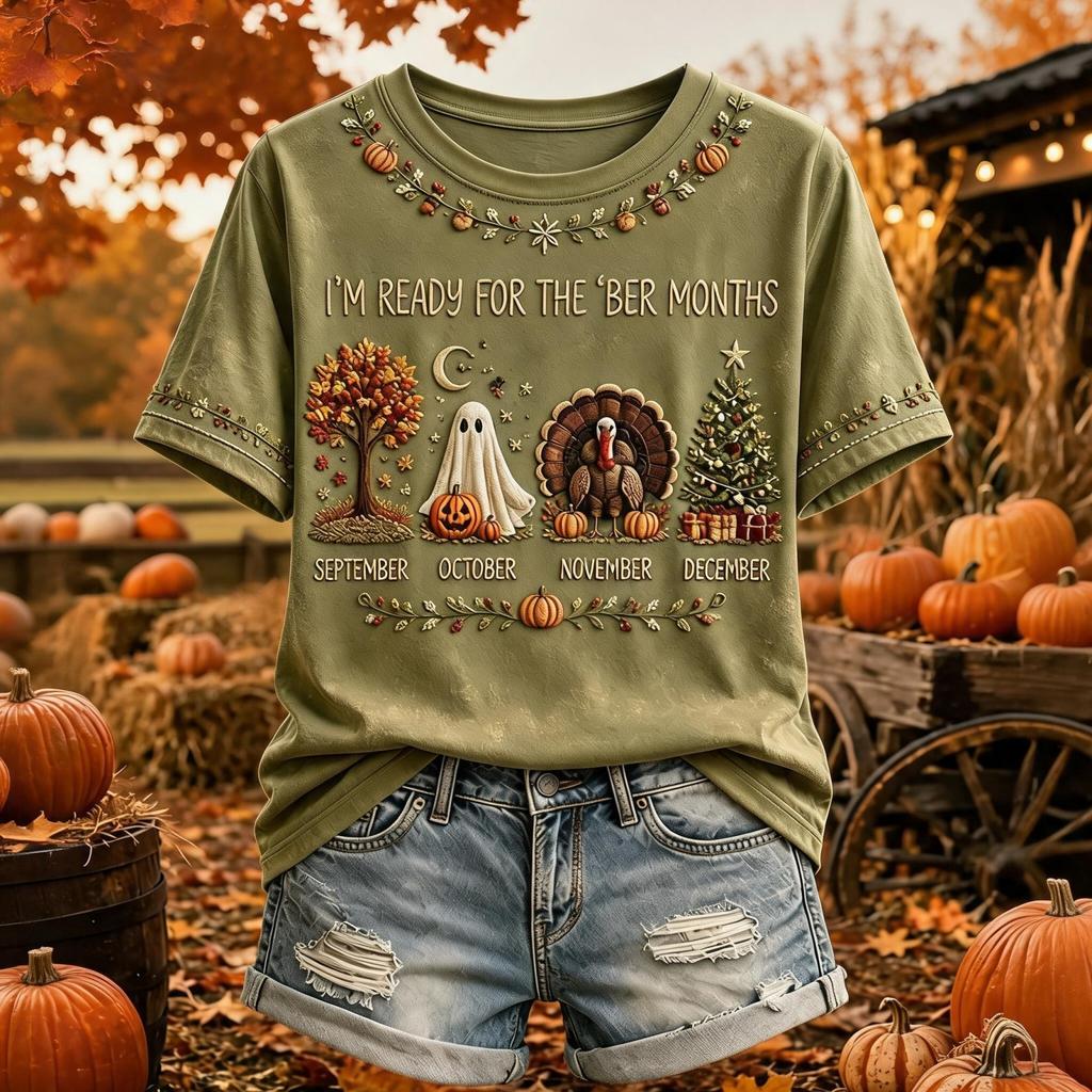 Damen Freizeit T-Shirt mit Rundhalsausschnitt und kurzen Ärmeln für den Herbst
