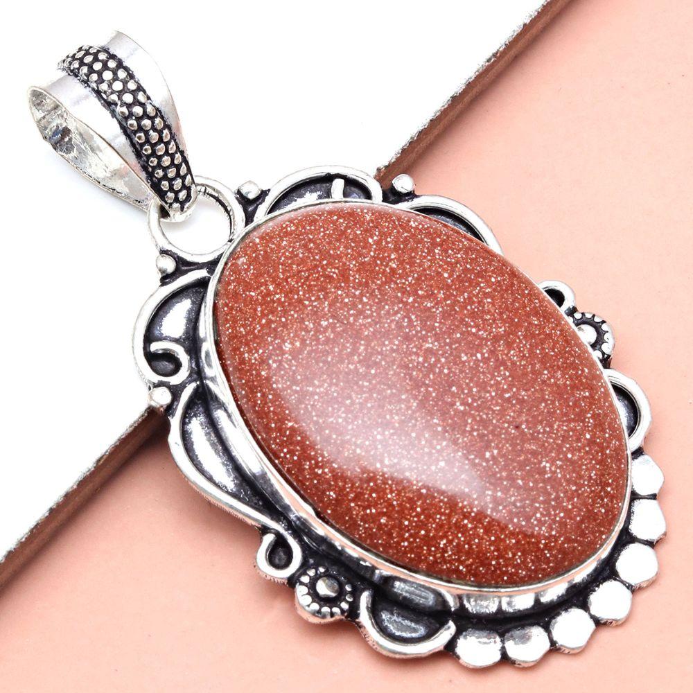 Pendant Red Sunsitara Gemstone Gift For Her Silver Jewelry 2"