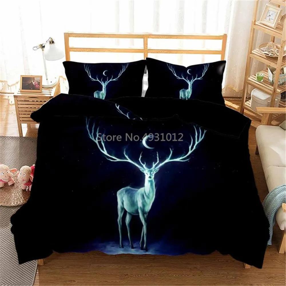 2024 Deer and Forest Print Microfiber Duvet Cover Set 3 Piece Bedding Christmas Gift Duvet Cover Bed Set Quilt Cover Pillowcase