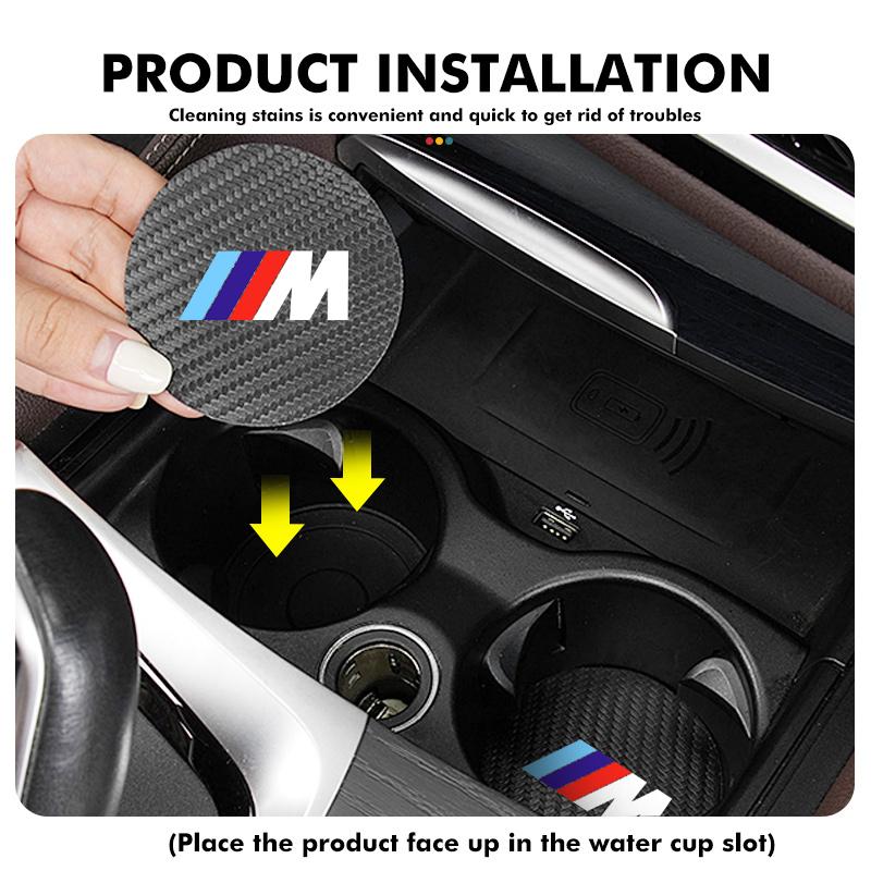 2pcs Car Cup Holder Insert Pad Emblem Coaster Anti-Slip Mat For BMW M 1 3 4 5 6 7 Series X1 X3 X4 X5 G20 G38 F48 E36 E39 blcp03