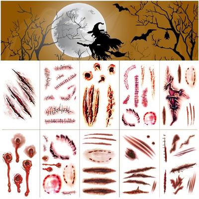 Halloween Scary Tattoo Stickers – Realistic Fake Wound & Scar Waterproof Transfer Decals