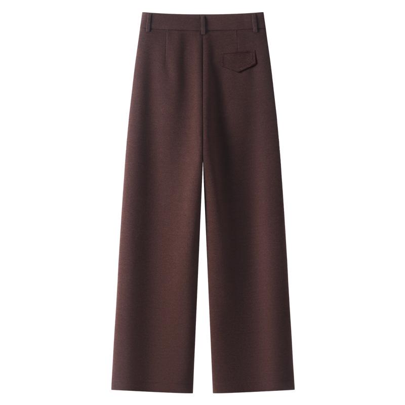 Women's 2024 Khaki Wool-Blend High Waist Straight Leg Cropped Pants for Autumn/Winter