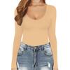 Women's Color Sexy Long Sleeve Racer Back Neck Sling Bodysuit Vest Jumpsuit