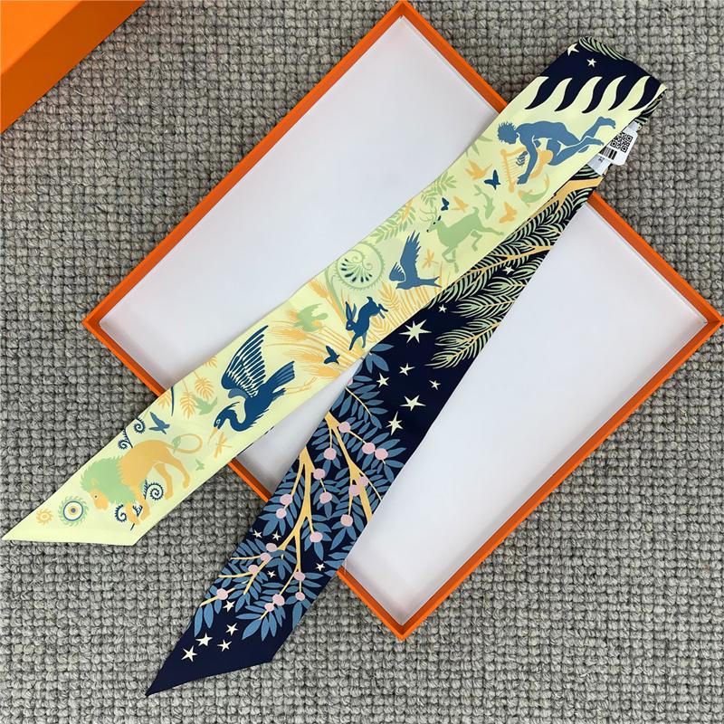 POBING Cashew Print 18m/m Twill Silk Scarves Women Luxury Brand Scarf Bag Ribbons Tie Head Scarf Small Long Skinny Scarf 86*5CM