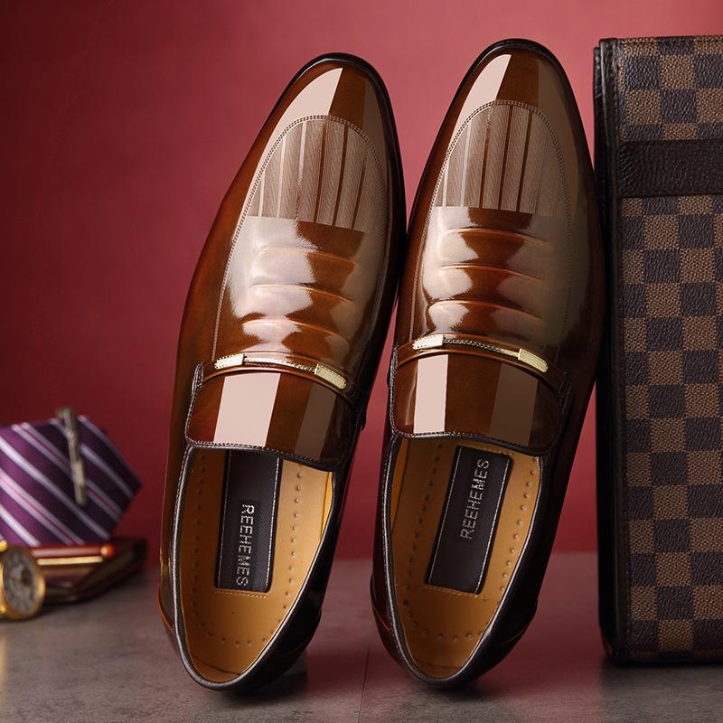 Cowhide Men's Pointed Leather Shoes for Formal Wear British Leather Shoes for Business Korean Men's Shoes